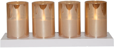 Anna's Collection LED theelichthouders kaarsen - in glas - 4x - oranje - afstandsbediening en oplaadstation