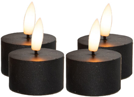 Anna's Collection LED theelichtjes/waxinelichtjes - 4x st - zwart - D4 x H5 cm