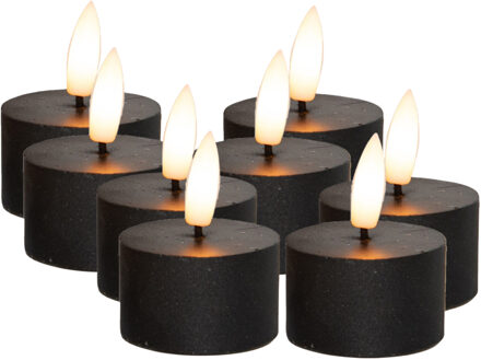 Anna's Collection LED theelichtjes/waxinelichtjes - 8x st - zwart - D4 x H5 cm