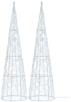 Anna's Collection LED verlichte kegels - 2x st - zilver - 30 leds - H60 - metaal - timer