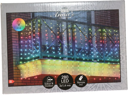 Anna's Collection Lichtgordijn - 280 led lampjes - kleurveranderend - 300 x 140 cm - met afstandsbediening Multi