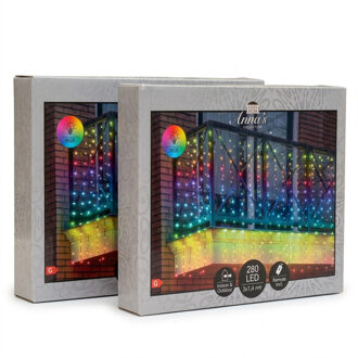 Anna's Collection Lichtgordijn - 2x - 280 led lampjes - kleurveranderend - 300 x 140 cm - met afstandsbediening