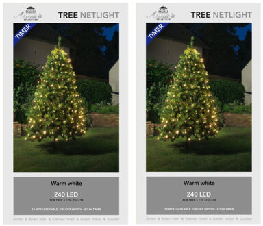 Anna's Collection Lichtnetten/netverlichting - 2x stuks - 210 cm - met timer - 240 lampjes - warm wit - kerstverlichti
