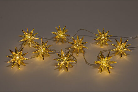 Anna's Collection Lichtsnoer - met 10 3D sterren 6,5 cm - goud - 150 cm - kunststof