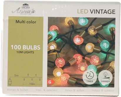 Anna's Collection Lichtsnoer - vintage bolletjes - 100 led lampjes - groen/rood/wit - 10 m -sfeerverlichting Multi