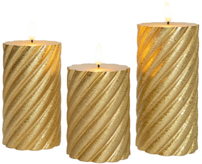 Anna's Collection Luxe LED kaarsen/stompkaarsen set - 3x st - goud - swirl - met afstandsbediening