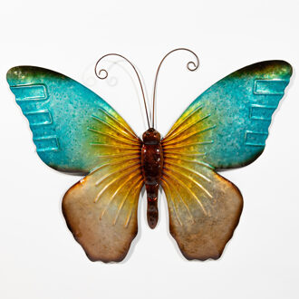 Anna's Collection Muurvlinder - blauw - 32 x 24 cm - metaal - tuindecoratie - Tuinbeelden