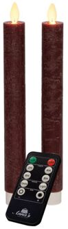Anna's Collection Op afstand bedienbare LED kaarsen/dinerkaarsen donkerrood 23 cm 2 stuks - LED kaarsen