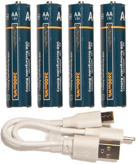 Anna's Collection Oplaadbare batterijen - AA penlite - 4x stuks - met USB kabel Multi