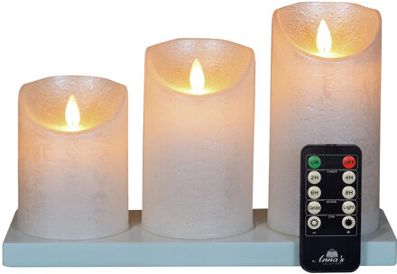 Anna's Collection Oplaadbare LED kaarsen - 3x - parel wit - oplaadstation - stompkaarsen