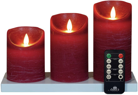 Anna's Collection Oplaadbare LED kaarsen - 3x - rood - oplaadstation - stompkaarsen