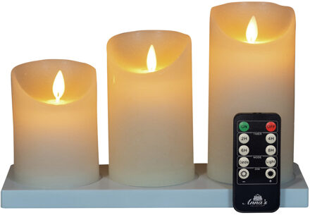 Anna's Collection Oplaadbare LED kaarsen - 3x - wit - oplaadstation - stompkaarsen