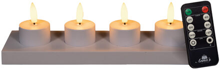 Anna's Collection Oplaadbare LED theelichtjes - 4x st - wit - H5 cm - met oplaadstation en afstandsbediening