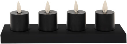Anna's Collection Oplaadbare LED theelichtjes - 4x st - zwart - H6 cm - met oplaadstation en afstandsbediening