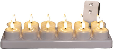 Anna's Collection Oplaadbare LED theelichtjes/waxinelichtjes - 12x -wit - H5 cm -met oplaadstation - kaarsen