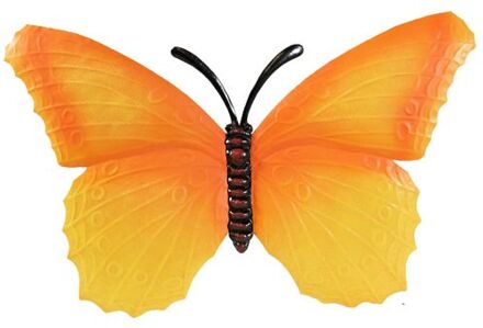 Anna's Collection Oranje metalen tuindecoratie muur vlinder 40 cm - Tuinbeelden