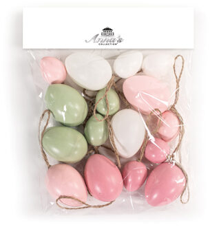 Anna's Collection Paaseieren - 16x - kunststof - pastel roze - 4/6 cm - paasdecoratie