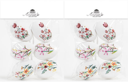Anna's Collection Paaseieren met bloemen - 12x - kunststof - 6 cm - paasdecoratie