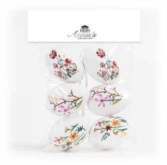 Anna's Collection Paaseieren met bloemen - 6x - kunststof - 6 cm - paasdecoratie - Feestdecoratievoorwerp