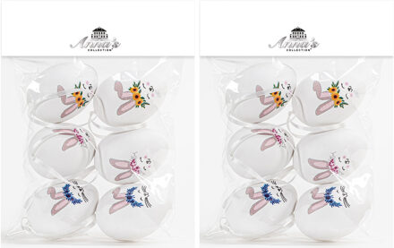 Anna's Collection Paaseieren met haasjes - 12x - kunststof - 6 cm - paasdecoratie