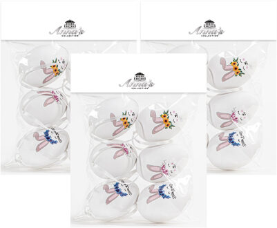 Anna's Collection Paaseieren met haasjes - 18x - kunststof - 6 cm - paasdecoratie