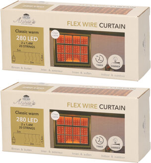 Anna's Collection Raamverlichting - 2x - 200 x 140 cm - 280 led lampjes - extra warm wit - lichtgordijn - kerstverlich