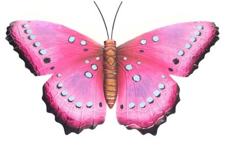Anna's Collection Roze/zwarte metalen tuindecoratie vlinder 48 cm - Tuinbeelden Multikleur