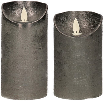 Anna's Collection Set van 2x stuks Antraciet grijze Led kaarsen met bewegende vlam