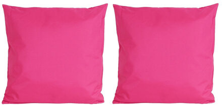 Anna's Collection Set van 2x stuks bank/Sier kussens voor binnen en buiten in de kleur fuchsia roze 45 x 45 cm Tuinkus