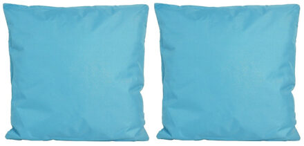 Anna's Collection Set van 2x stuks bank/Sier kussens voor binnen en buiten in de kleur lichtblauw 45 x 45 cm Tuinkusse