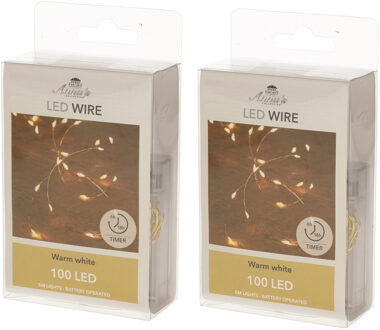 Anna's Collection Set Van 2x Stuks Draadverlichting Lichtsnoer Met 100 Lampjes Warm Wit Op Batterij 500 Cm - Lichtsnoeren
