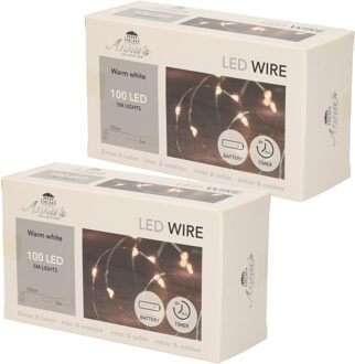 Anna's Collection Set van 2x stuks draadverlichting lichtsnoer met 100 lampjes warm wit op batterij 500 cm - Lichtsnoeren