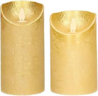 Anna's Collection Set van 2x stuks Gouden Led kaarsen met bewegende vlam - 12.5 en 15 cm - Sfeer stompkaarsen voor binnen