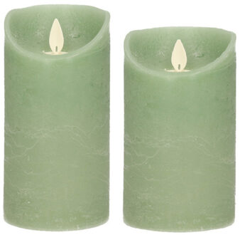 Anna's Collection Set van 2x stuks Jade Groen Led kaarsen met bewegende vlam