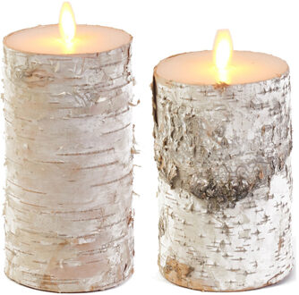 Anna's Collection Set van 2x stuks Wit berkenhout Led kaarsen met bewegende vlam