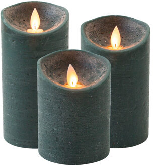 Anna's Collection Set van 3x stuks Antiek Groen Led kaarsen met bewegende vlam