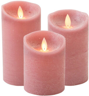 Anna's Collection Set van 3x stuks Antiek Roze LED kaarsen met bewegende vlam
