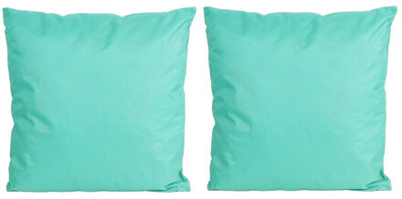 Anna's Collection Set van 4x stuks bank/Sier kussens voor binnen en buiten in de kleur aqua blauw 45 x 45 cm Tuinkusse