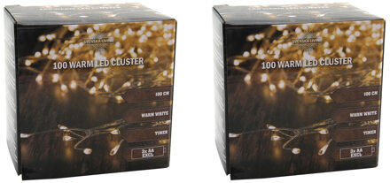 Anna's Collection Set van 4x stuks cluster draadverlichting lichtsnoer met 100 lampjes warm wit op batterij 100 cm