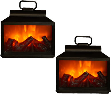 Anna's Collection Sfeerhaard - 2x stuks - mini - LED - zwart - 18x9x16 cm