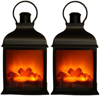 Anna's Collection Sfeerhaard - 2x stuks - zwart - met LED verlichting - 15 x 12 x 23 cm - open haard