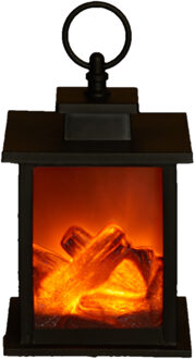Anna's Collection Sfeerhaard lantaarn - zwart - led verlichting - L12 x B12 x H18,5 cm - open haard sfeerverlichting