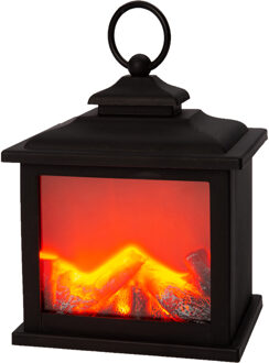 Anna's Collection Sfeerhaard/open haard - lantaarn - L12 x B9 x H15 cm - zwart - led verlichting