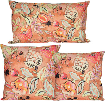 Anna's Collection Sierkussen set - 3x stuks - binnen en buiten - wild flowers - terracotta