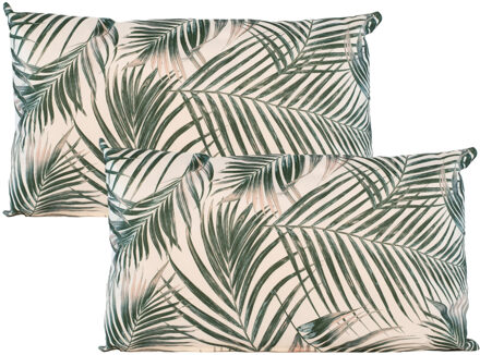 Anna's Collection Sierkussen voor binnen en buiten - 2x - palmen print - groen/wit - 30 x 50 cm - tuinkussen