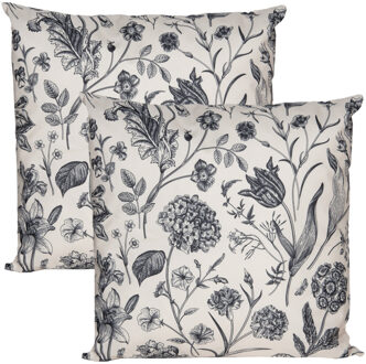 Anna's Collection Sierkussen voor binnen en buiten - 2x - vintage flowers - creme wit - 45 x 45 cm - tuinkussen
