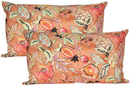 Anna's Collection Sierkussen voor binnen en buiten - 2x - wild flowers - terracotta - 30 x 50 cm - tuinkussen