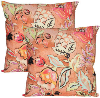 Anna's Collection Sierkussen voor binnen en buiten - 2x - wild flowers - terracotta - 60 x 60 cm - tuinkussen