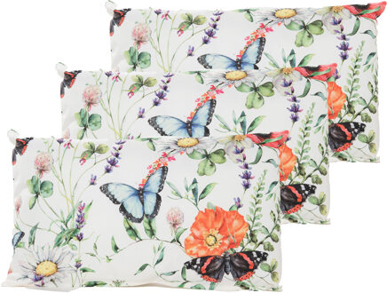 Anna's Collection Sierkussen voor binnen en buiten - 3x - vlinders - wit - 30 x 50 cm - tuinkussen - Sierkussens