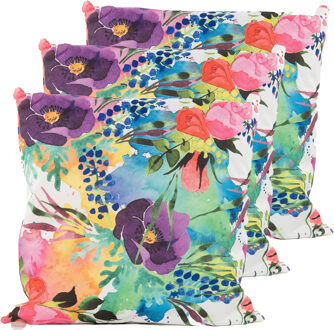 Anna's Collection Sierkussen voor binnen en buiten - 3x - watercolor bloemen - paars - 60 x 60 cm - tuinkussen